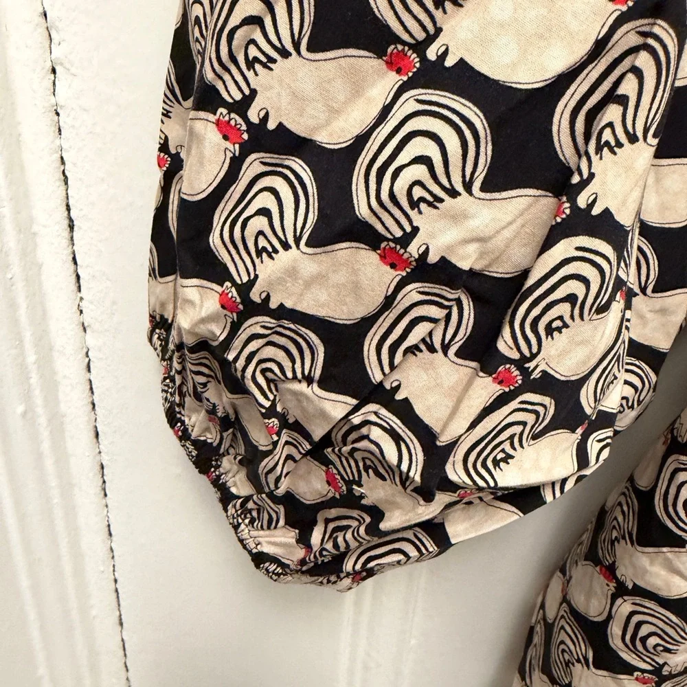 NWT FV Peasant Blouse with Print - Black & Cream with a hint of red - Picture 4 of 5
